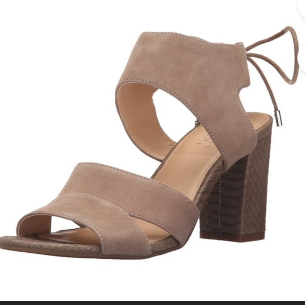 Gem Lace-Up Block Heel Sandals - beige suede